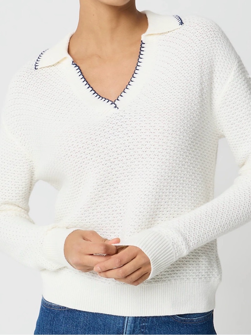 J. Crew Cream Sweater-polo with Navy Stitching - Picture 5 of 6